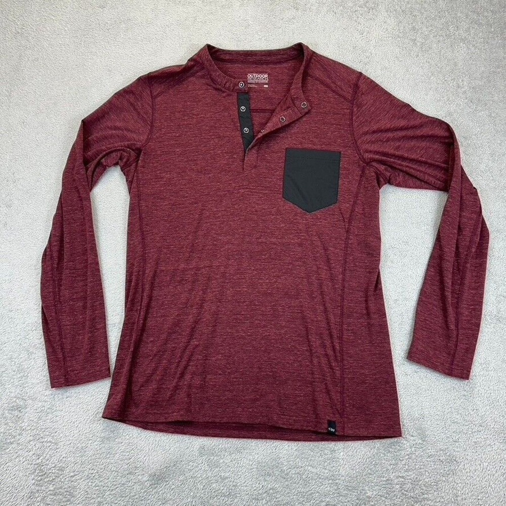 Outdoor Research Westport Henley Shirt Mens Size L Red Pocket Long Sleeve